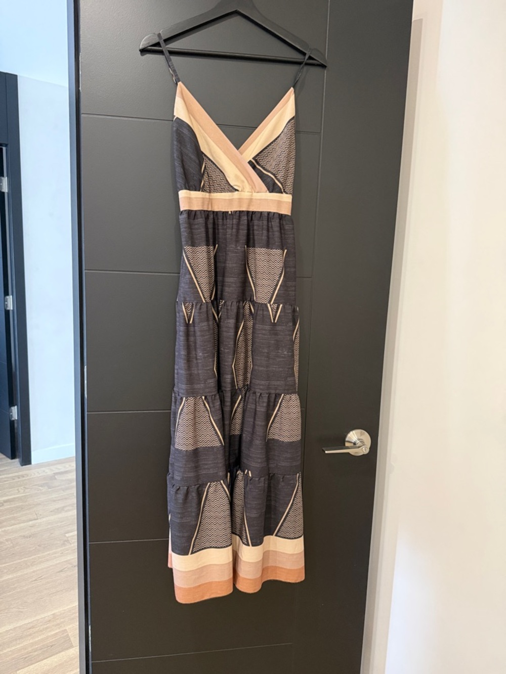Women’s Sleeveless Tiered Maxi Dress in Black and Cream